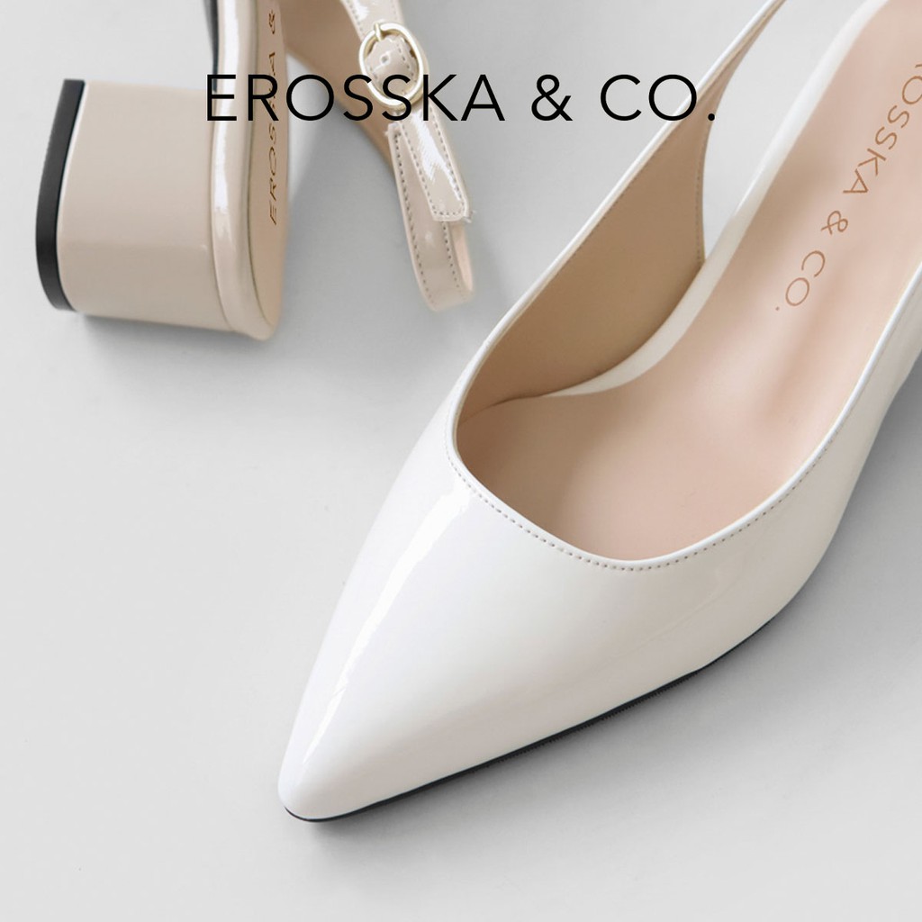 Giày cao gót slingback Erosska mũi nhọn da bóng cao 3cm màu trắng - EL012