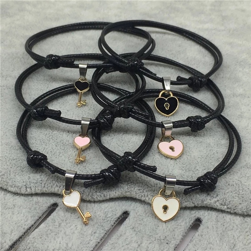 Set 2 Vòng Tay Bện Dây Mặt Hình Ổ Khóa / Trái Tim Thời Trang Cho Cặp Đôi