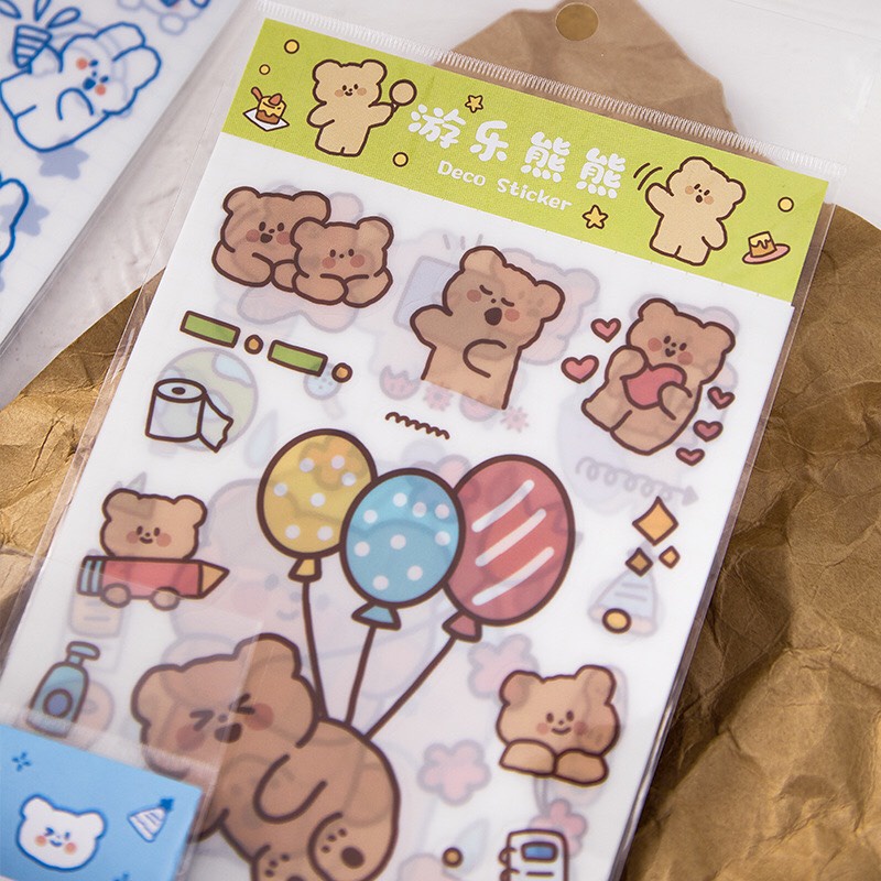 Hình dán sticker gấu siêu siêu cute vĩ 6 miếng nhiều hình khác nhau trang trí sổ tay, máy tính, laptop, góc học tập