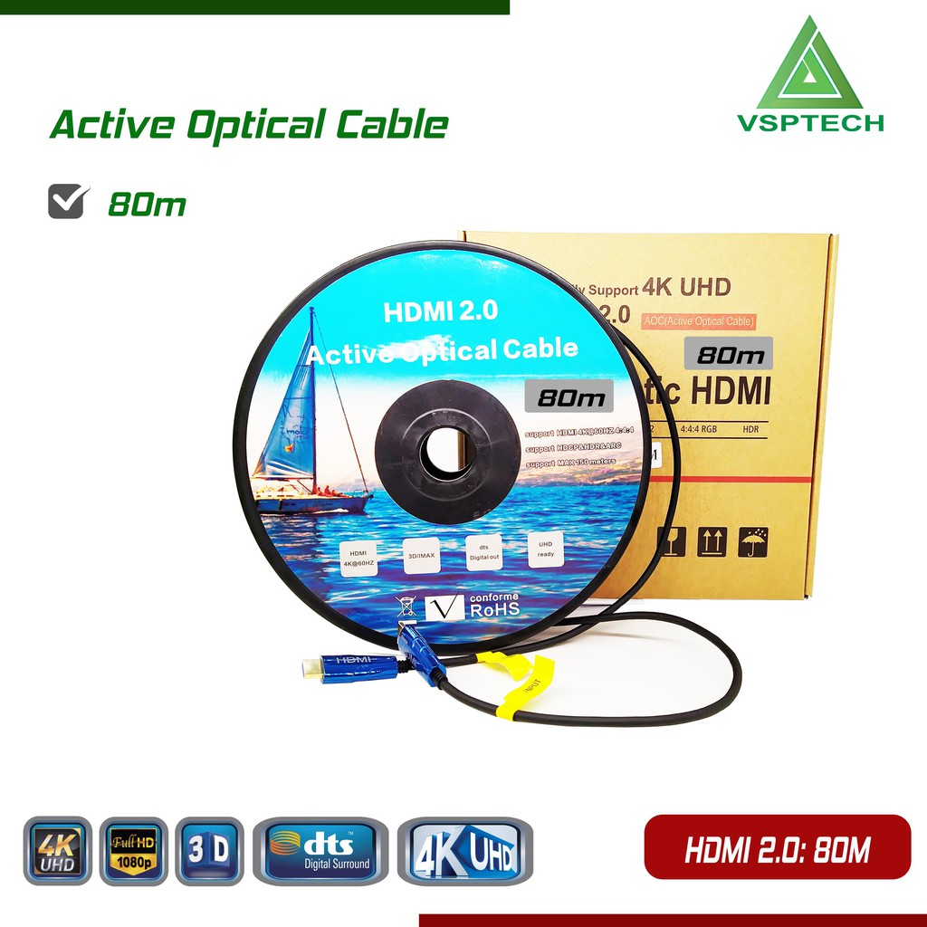 Cáp Active Opticail HDMI 2.0V SỢI QUANG HỖ TRỢ 4K/60HZ HDR( TỪ 30M ĐẾN 100M)