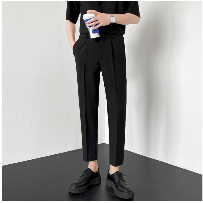 Quần âu nam dáng ôm Hàn Quốc co dãn nhẹ, quần âu nam đen trơn vải chống nhăn xù