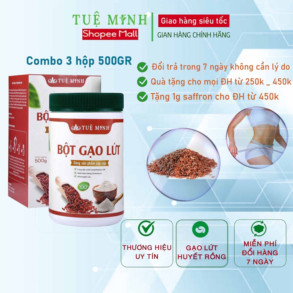 Bột gạo lứt huyết rồng Tuệ Minh hộp 500gram (combo 2 hộp 0.5kg) GL2