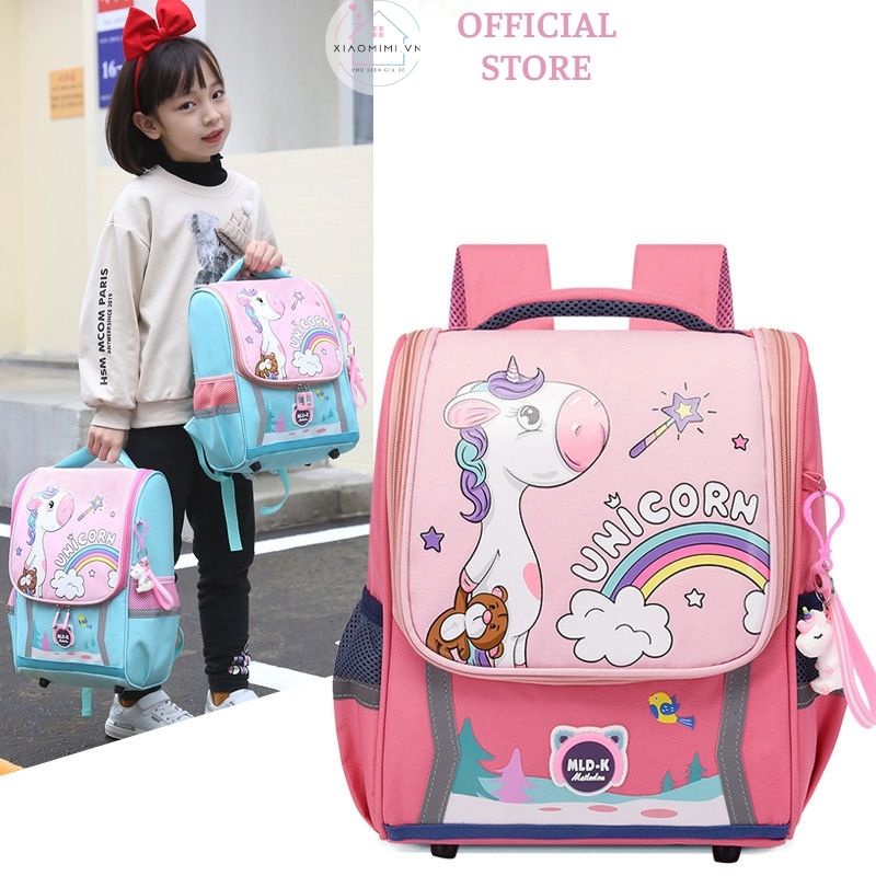 Balo chống gù chống nước cho bé họa tiết hoạt hình LUCKY BIGGY chất liệu vải siêu nhẹ thoáng khí XIAOMIMI T2.038.01