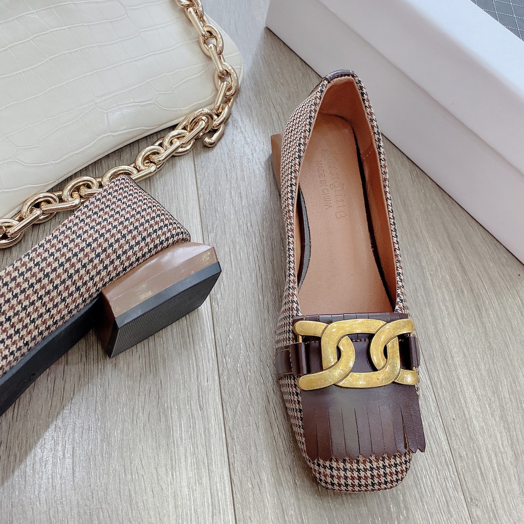 giày bệt kẻ tua rua vintage thời trang cực xinh nhé fullbox hàng qc 0106 | BigBuy360 - bigbuy360.vn
