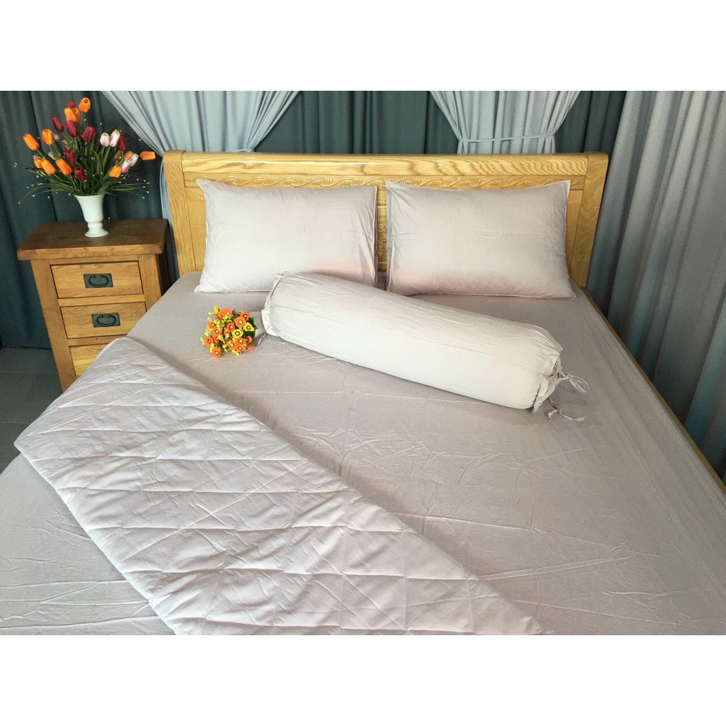 Bộ Drap Giường Cotton 100% Phong Cách Một Màu Sang Trọng Lan Bedding - Màu Trắng