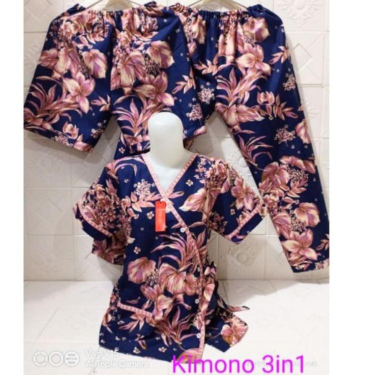 Áo Kimono In Hoa 3 Trong 1