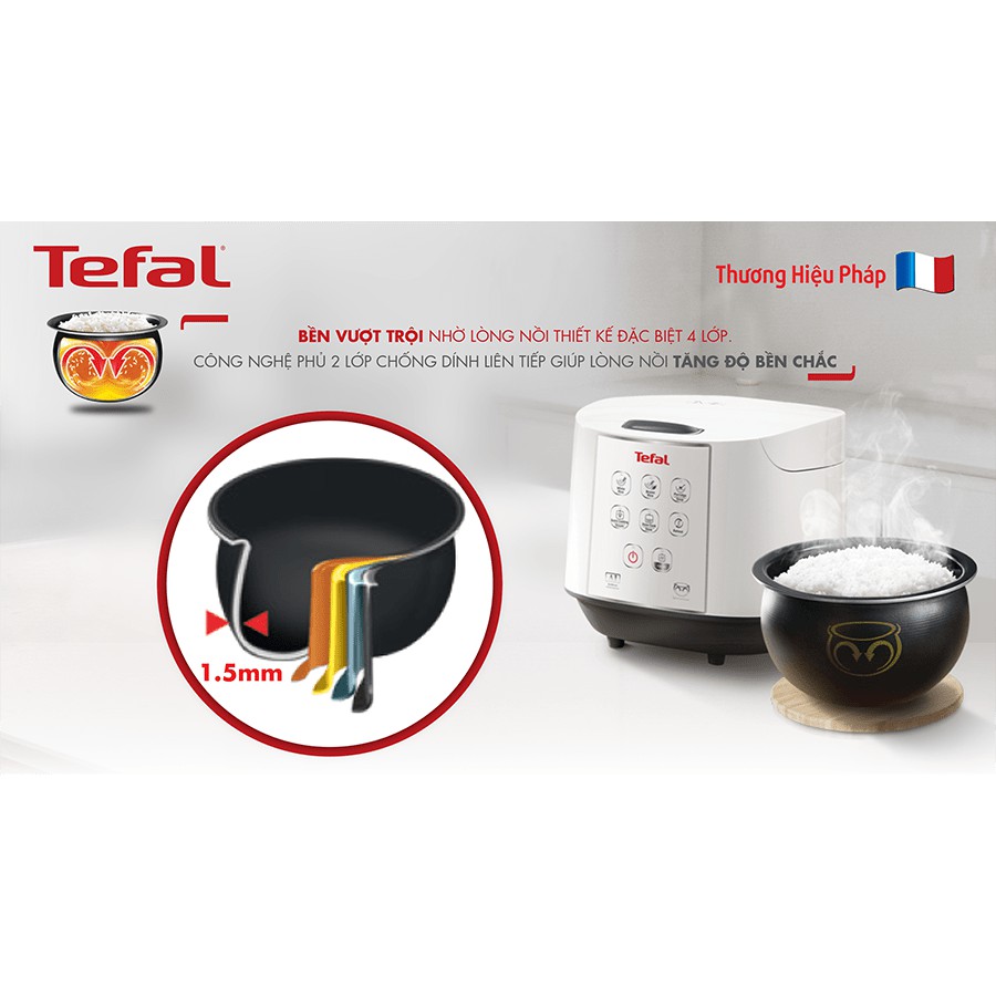 Nồi cơm điện tử Tefal RK733168 lòng nồi niêu vân đá cao cấp, dung tích 1.8L- 750W- hàng chính hãng bảo hành 24 tháng