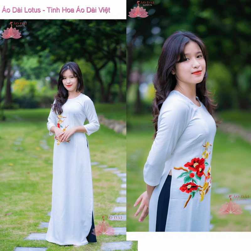 (Giá Sale)Áo Dài Truyền Thống Thêu Cao Cấp Trắng Hoa Nhỏ - TT0219 Cung cấp bởi Áo Dài Lotus