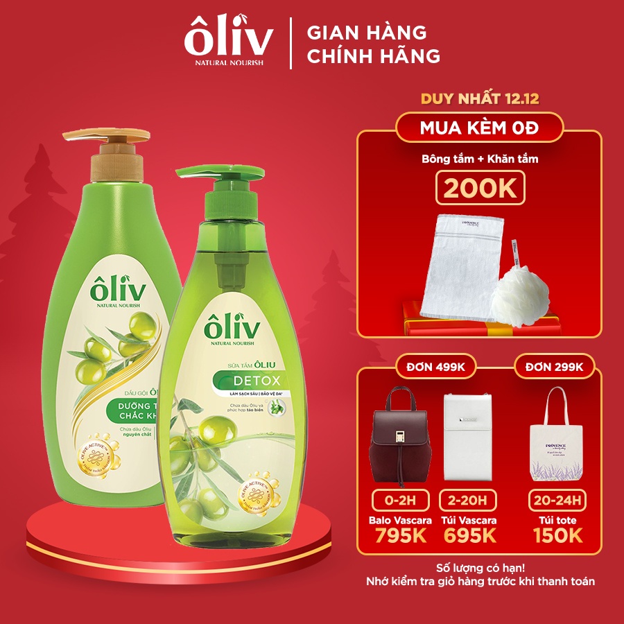 Combo Dầu Gội Ôliv Chắc Khoẻ 650ml + Sữa Tắm Ôliv Detox 650ml