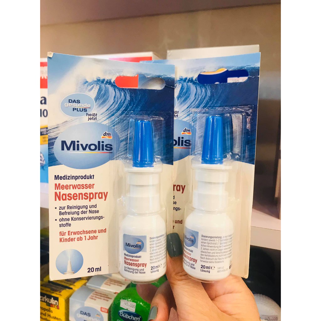 Xịt mũi muối biển Mivolis Meerwasser Nasenspray Sensitiv cho trẻ từ 1 tuổi và người lớn 20ml Đức