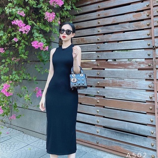 Đầm body thun gân xẻ tà