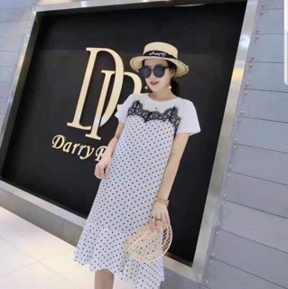 VÁY BẦU THỜI TRANG dáng suông chấm bi công sở chất lụa hàn