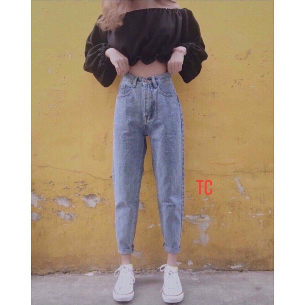 [Rẻ Vô Địch] Quần jeans nữ dáng baggy họa tiết trơn chất liệu vải bò TRỊNH HIỀN 01