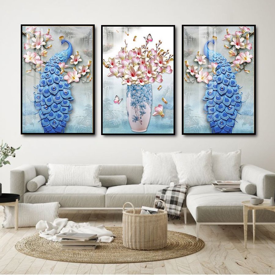 Tranh Treo Tường Đôi Chim Công - Tranh Phong Thủy Mừng Tân Gia Laminate Tráng Gương