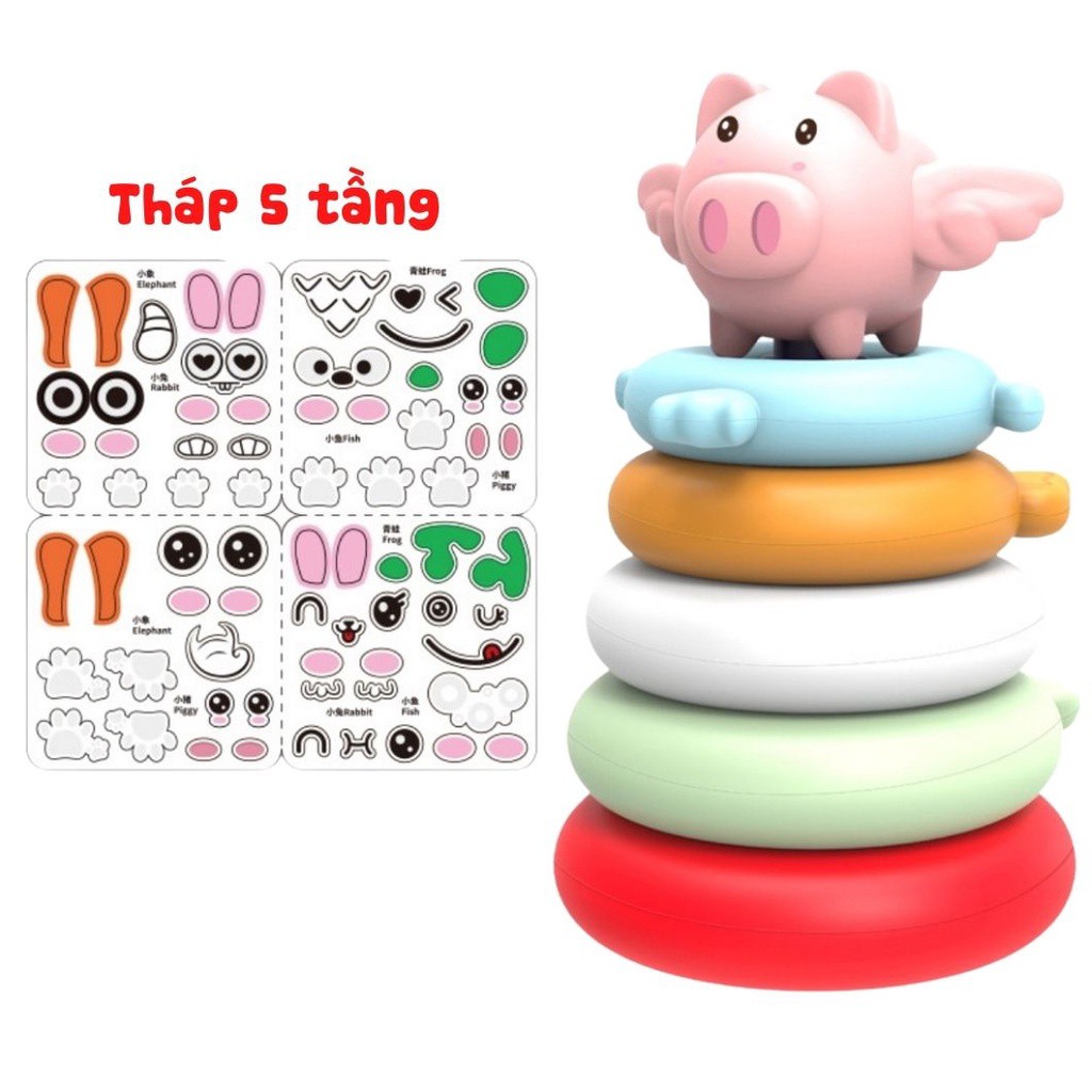 Đồ Chơi Tháp Xếp Cầu Vồng - Tháp Vòng Tròn Tặng Hình Dán Dễ Thương Cho Bé - ALokids Tb