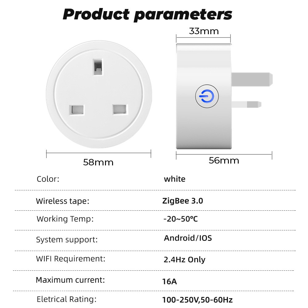 Ổ Cắm Wifi Thông Minh SMATRUL Tuya Zigbee 16A Phích Cắm UK Hỗ Trợ Điều Khiển Qua Ứng Dụng