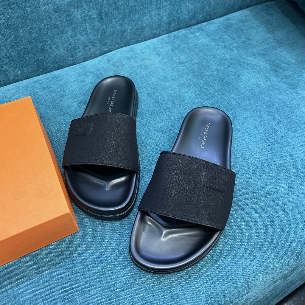 Dép Nam Dolce & Gabbana Đen [Dép quai ngang nam] da màu đen gầm đê cao su có bảo hành.