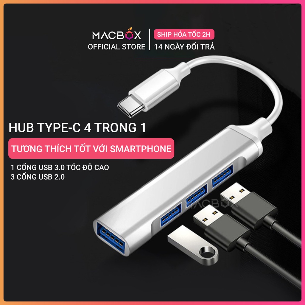 Bộ chia cổng Hub Type-C /  Hub USB 4 trong 1 cho Laptop / Macbook, Điện thoại, iPad