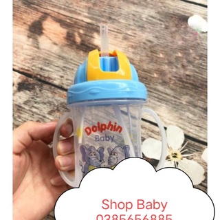 Bình tập uống nước DOLPHIN 240ml có ống hút,an toàn,thuận lợi cho bé,dễ sử dụng