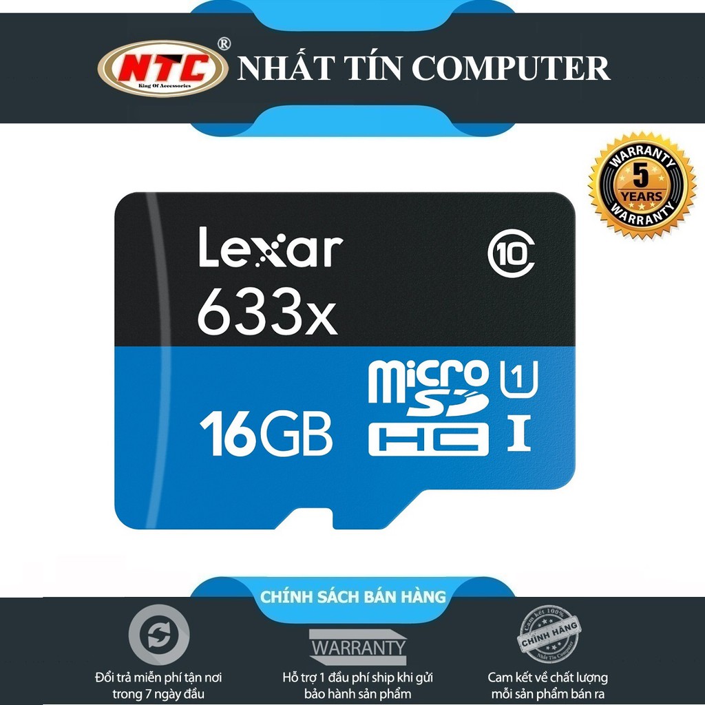 Thẻ nhớ MicroSDHC Lexar Class 10 U1 16GB 633x 95MB/s - Full box (Xanh)