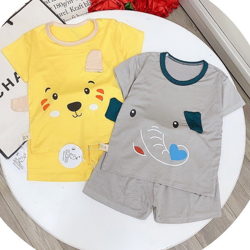 Bộ Quần áo cộc tay THUN LẠNH hình voi cho bé (5-16kg) QATE653- MÀU XÁM