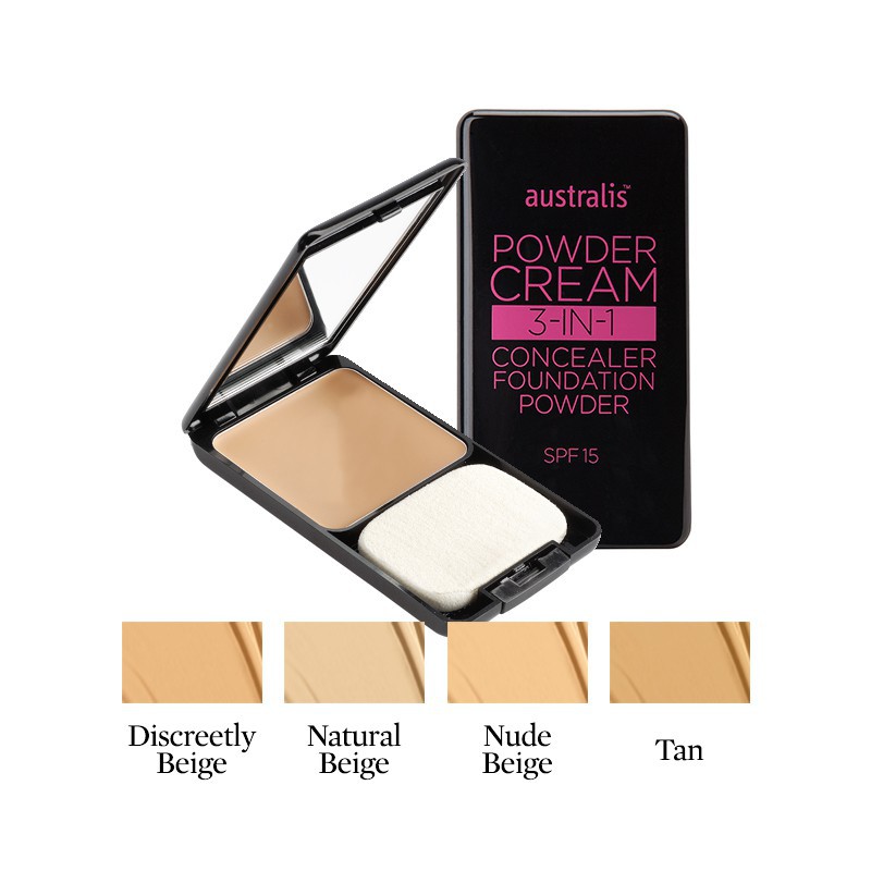 Kem Nền Australis 3+1 Làm Sáng Da Tông Hồng Kem Powder Cream 3 In 1 Concealer Foundation &amp; Powder #Natural Beige 9g