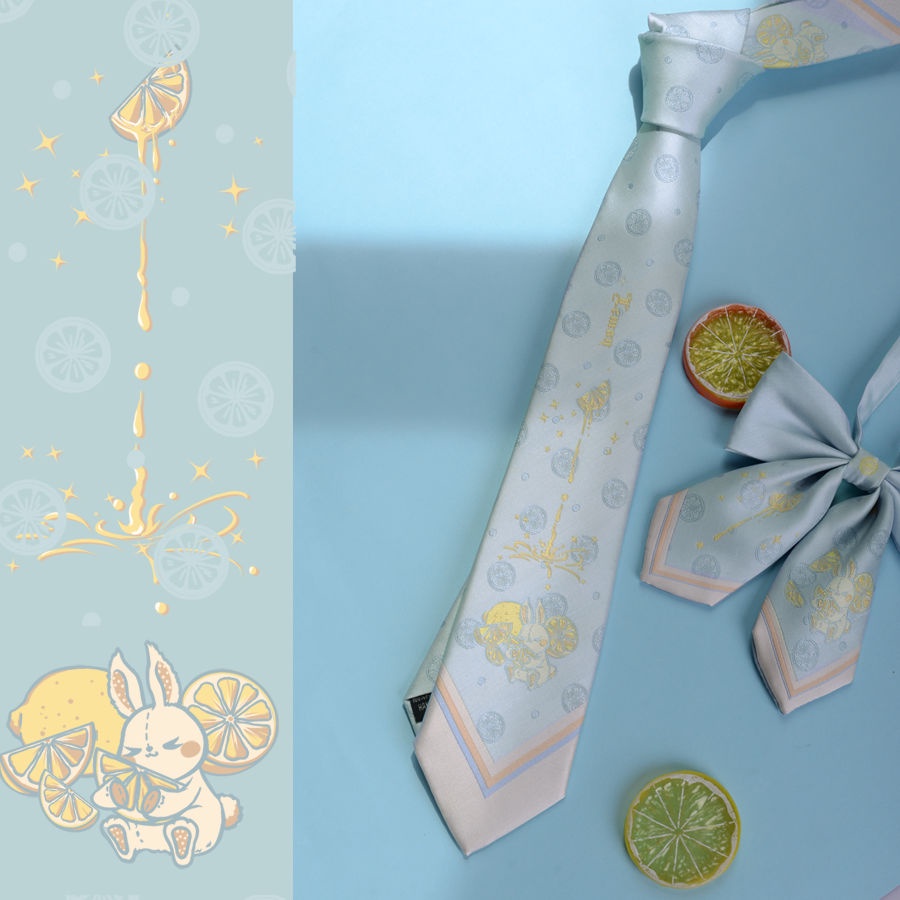 Cà Vạt Đồng Phục Hình Thỏ Chanh Màu Xanh Lá Nhạt Tươi Tắn