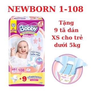 Tã-bỉm lót sơ sinh Bobby Newborn 1 (64 miêng/ 108 + 9 miếng tã dán) cho bé sơ sinh