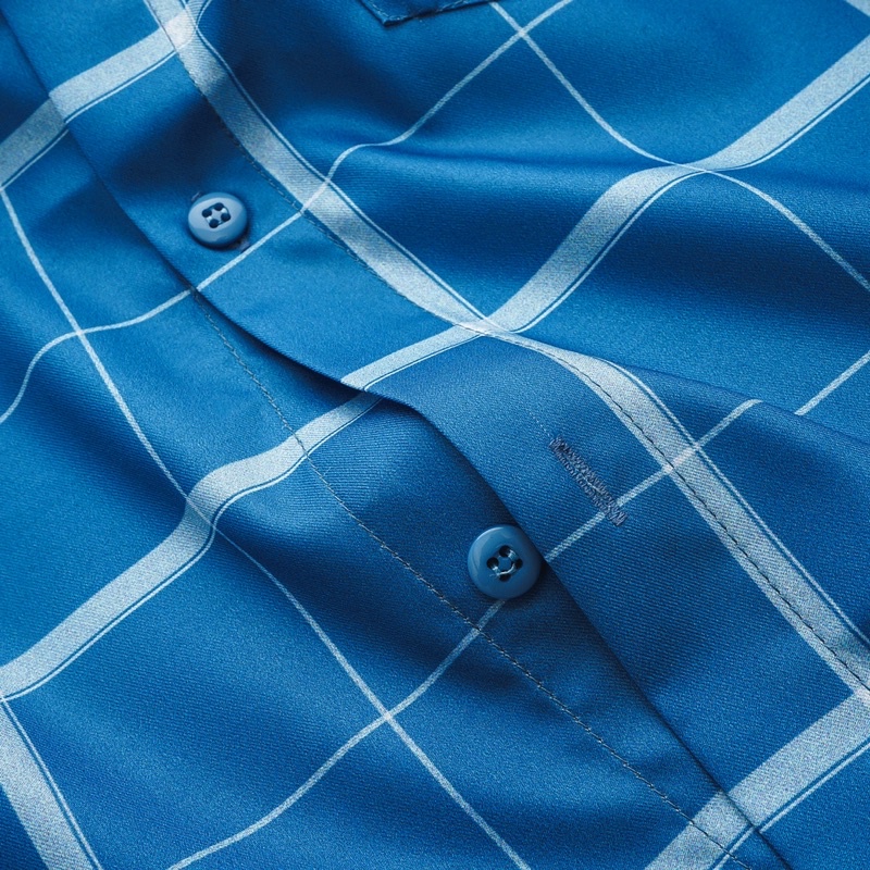 Áo sơ mi nam co giãn mẫu caro dài tay có túi màu xanh Bigsize < 130kg