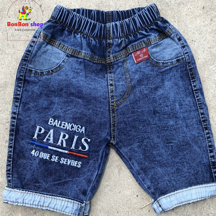Quần short jean cho bé trai, quần bò đùi cho bé trai BONSHOP vải mềm không phai màu size 13kg đến 30kg