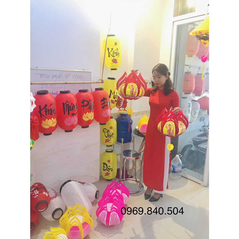 Lồng đèn hoa sen In hình Phật- xuyên sáng. trang trí lẽ Vu lan lễ Phật Đản, kích thước lớn giá tốt HCM