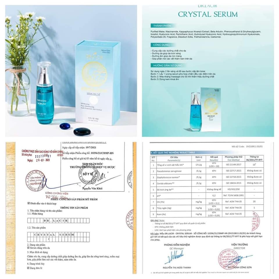 Serum dưỡng trắng Dr. Lacir Crystal Serum cấp ẩm chống lão hoá 25ml LM24