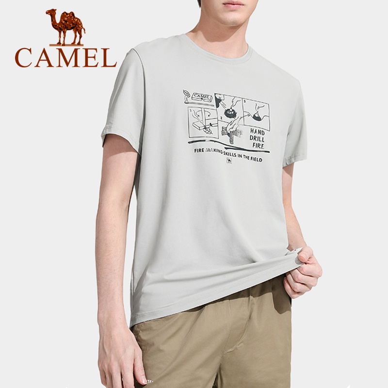 Áo thun CAMEL bằng cotton tay ngắn cổ tròn màu sắc đơn giản thoải mái cho nam