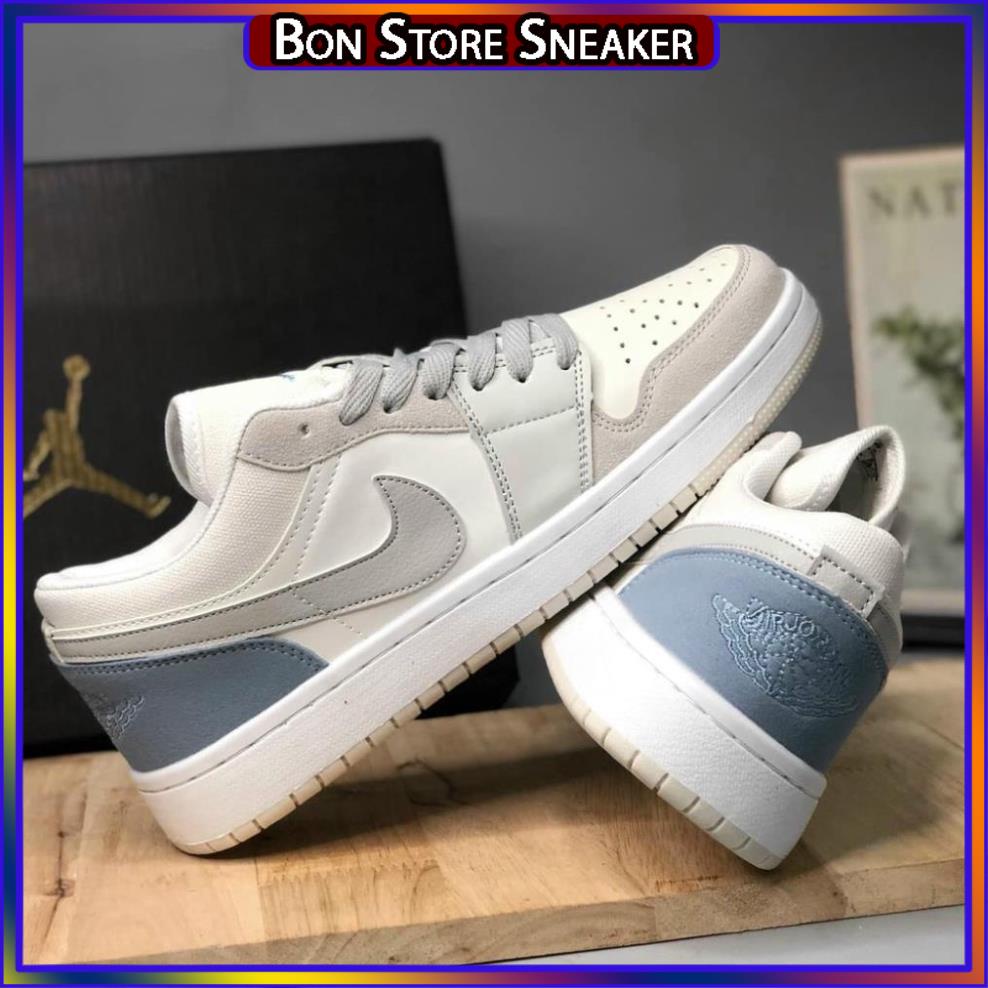 Giày Jordan 1 Low Paris Trắng Xám, JD1 Low Paris Cổ Thấp Gót Xanh Thời Trang Hot Hit 2021