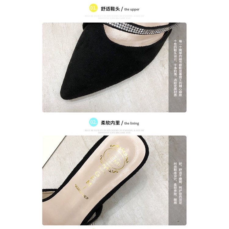 Dép cao gót mũi nhọn đính đá phong cách Hàn Quốc thời trang mùa hè cho nữ l1t1 2021