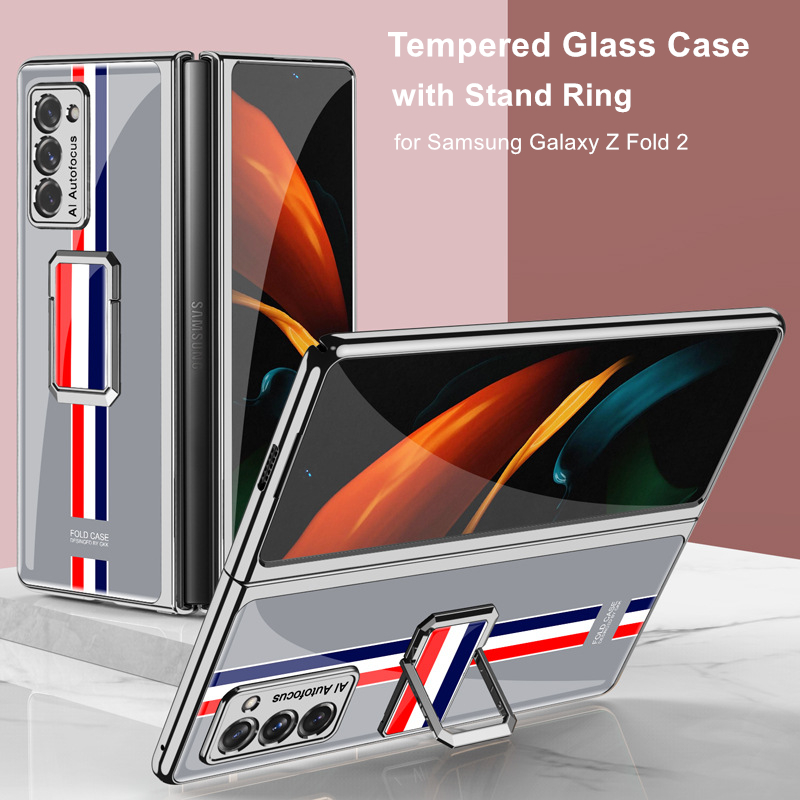 Ốp điện thoại kính cường lực tích hợp giá đỡ vòng nhẫn dành cho samsung galaxy z fold 2 galaxy z fold 2 5g w21