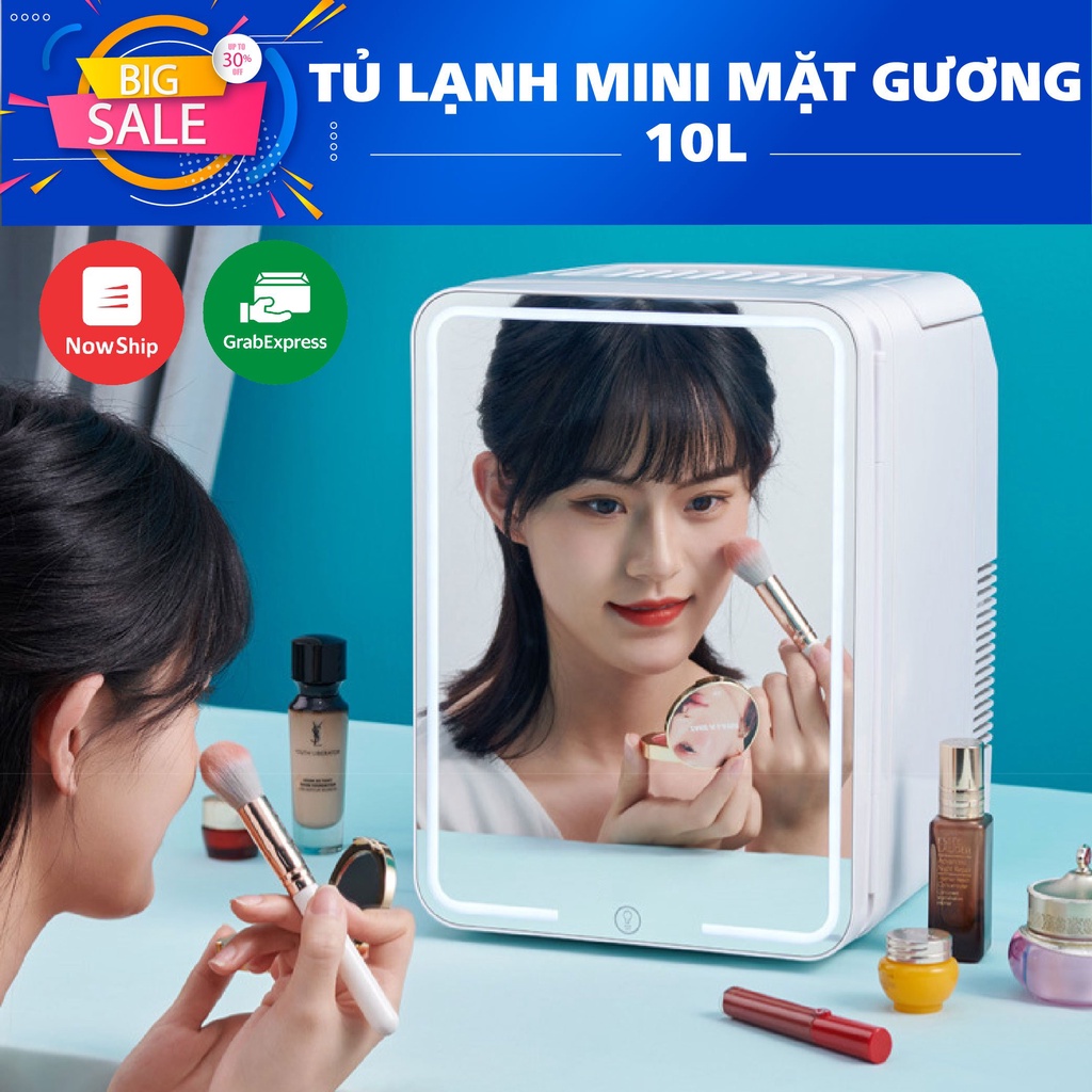 Tủ lạnh mini mặt gương có đèn led đựng mỹ phẩm dung tích 10 Lít [ BẢO HÀNH 1 ĐỔI 1] tiết kiệm điện