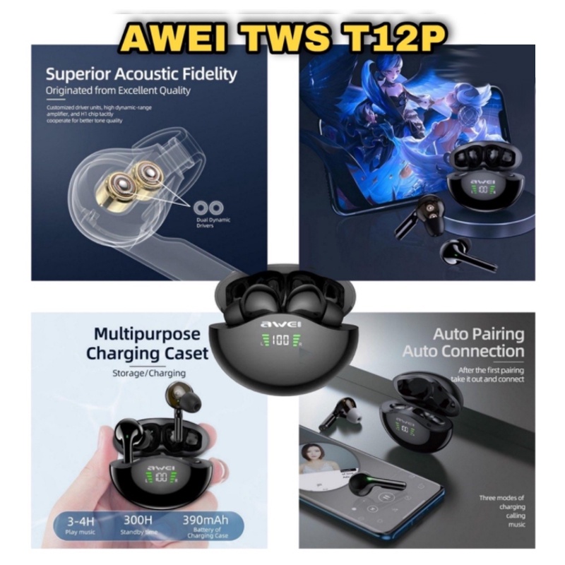 Tai Nghe Thể Thao Awei TWS Bluetooth 5.0 T36 T12P T17 T21 T28P T35 Màu Đen Chất Lượng Cao