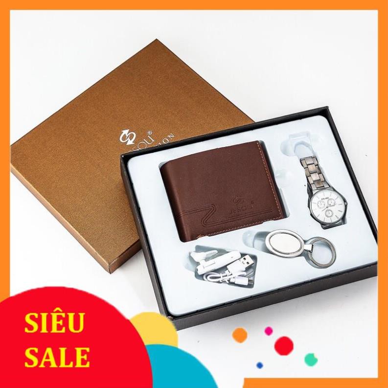 RẺ NHẤT SHOPEE [OD 30 NGÀY] Hộp quà tặng nam : đồng hồ, chìa khoá xe, ví