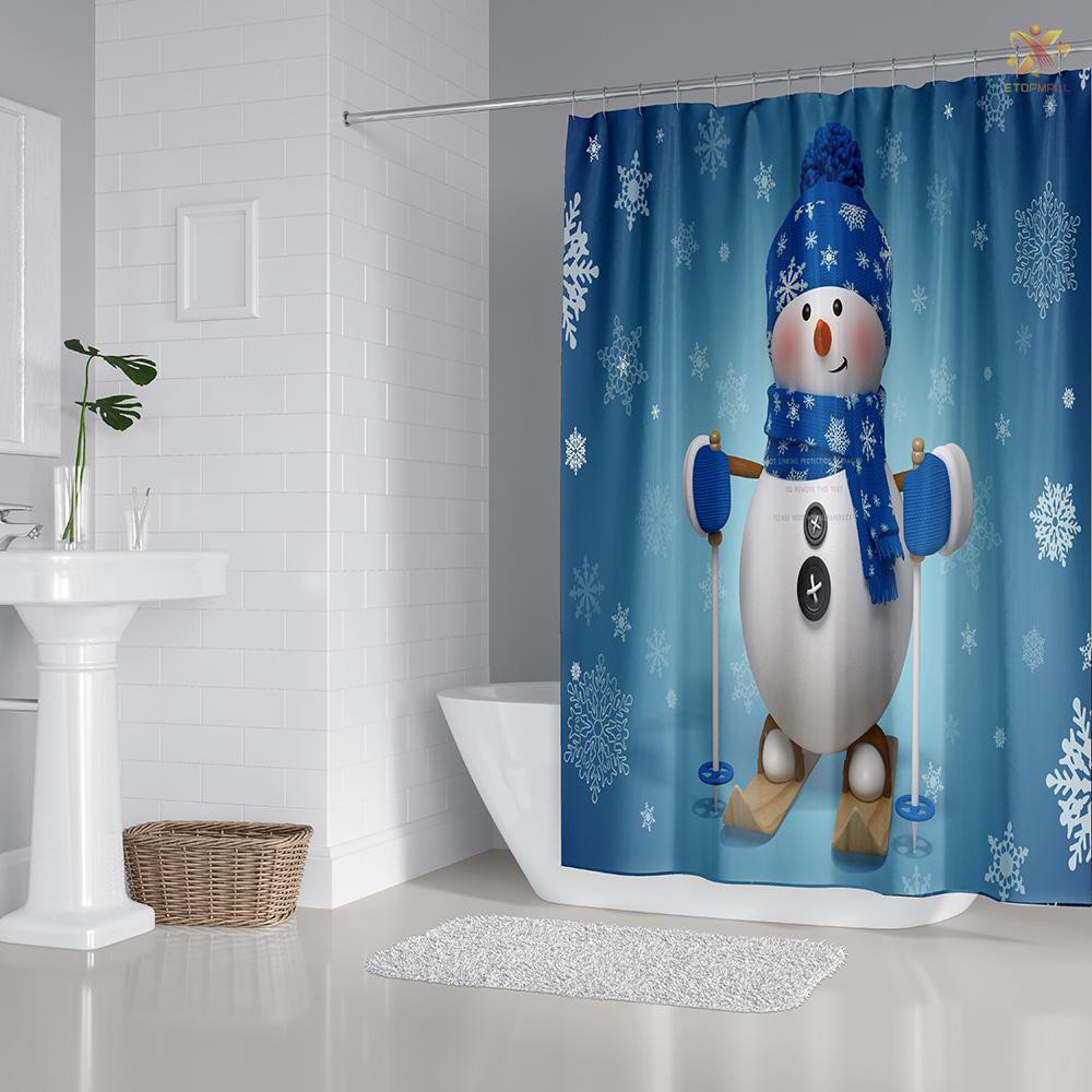 Set rèm cửa/thảm nhà tắm 4 món in hình người tuyết 3D nhiều màu sắc chủ đề Giáng sinh