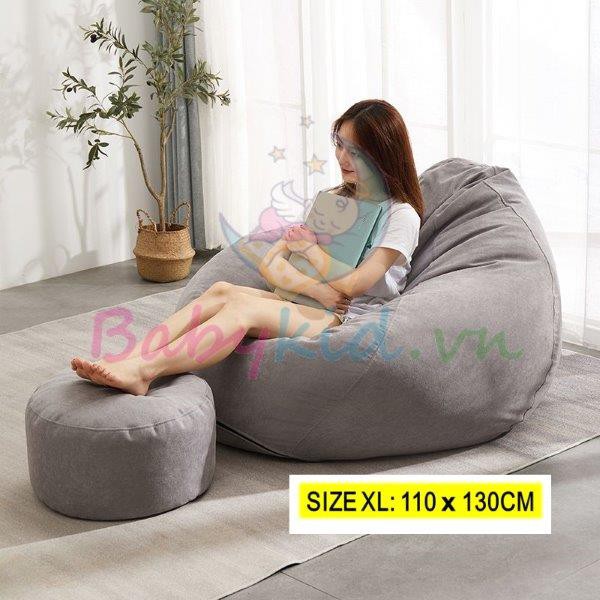 Vỏ+lót bọc ghế lười hạt xốp, vỏ da lộn đơn màu, 4 size, lót dù, không xốp ko xốp