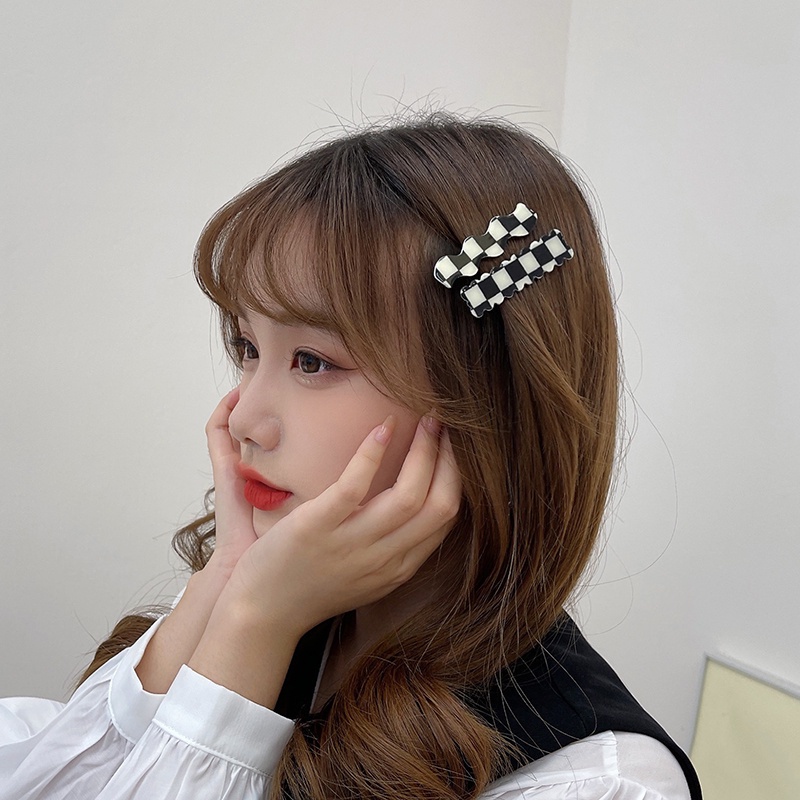 Kẹp Tóc Mái Bằng acrylic Họa Tiết Hình Học Màu Trắng Đen Phong Cách vintage Hàn Quốc Cho Nữ