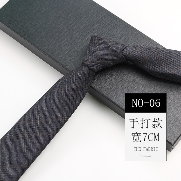 Cà Vạt Cotton 7cm Họa Tiết Kẻ Sọc Caro Phong Cách Hàn Quốc Retro 24H Không Có Khóa Kéo Cho Nam