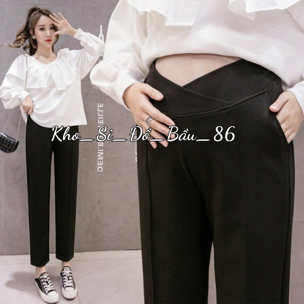 Quần bầu vải baggy CẠP CHÉO có chun chỉnh bụng cho mẹ bầu QB296