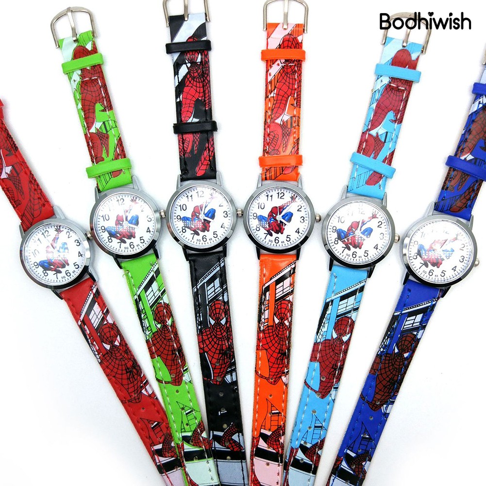 Đồng Hồ Đeo Tay Dây Da Mặt Tròn In Hình Người Nhện Dễ Thương Cho Bé | BigBuy360 - bigbuy360.vn