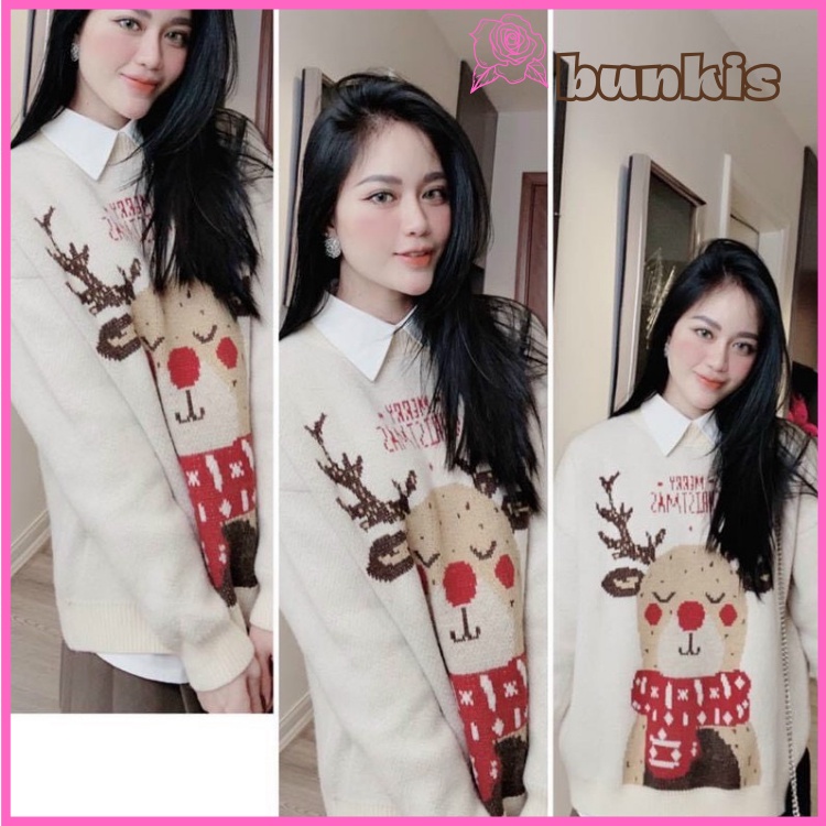 Áo Nỉ Hình Con Tuần Lộc, Mặc Đi Chơi Noel Mẫu Over Size Nam Nữ Mặc Đều OK