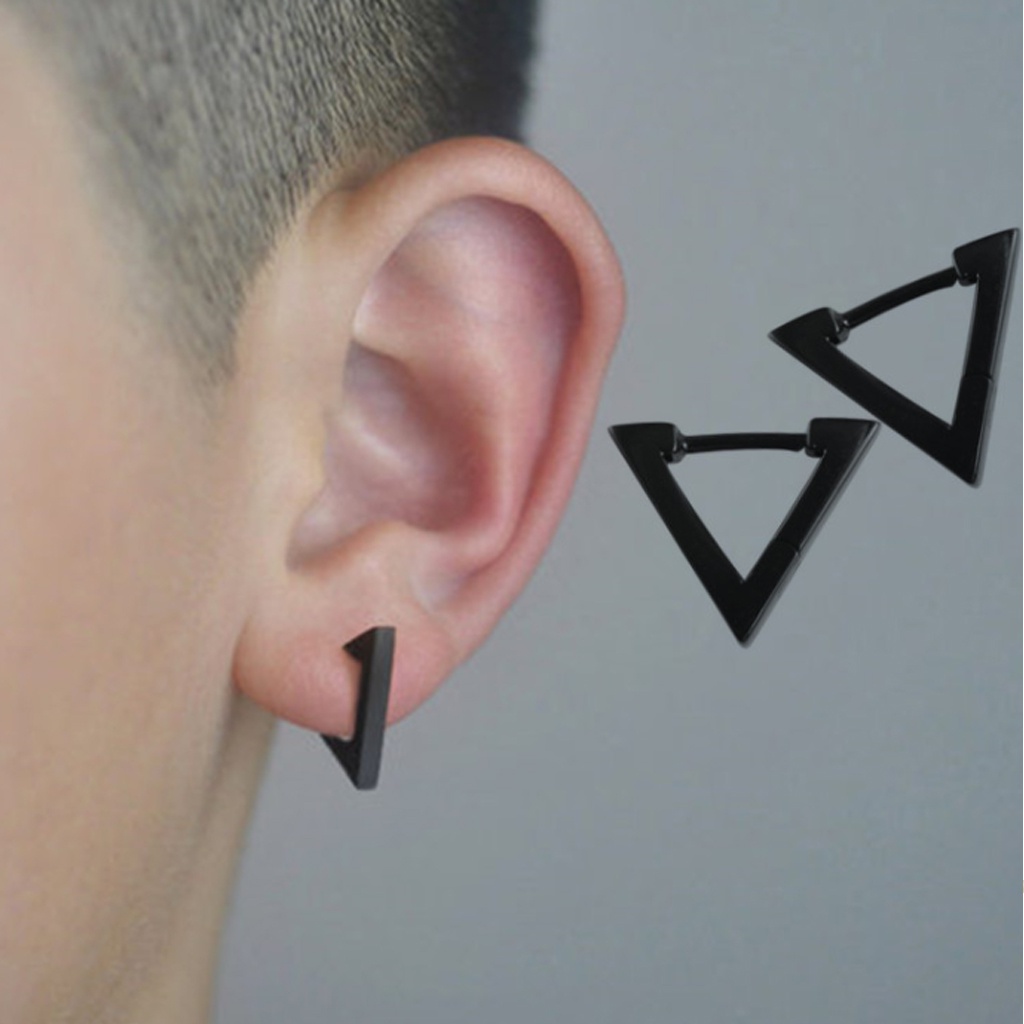 Khuyên tai nam nữ hình tam giác, phong cách thời trang cá tính, thép titan siêu bền không dị ứng, không gỉ