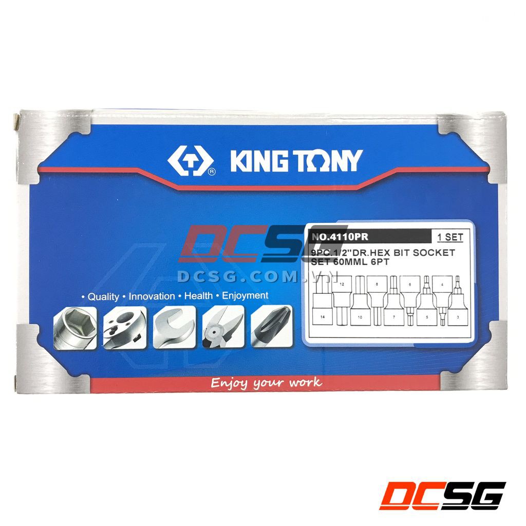 Bộ đầu tuýp xi bạc 1/2&quot; ra đầu lục giác đen 09 cái Kingtony 4110PR | DCSG