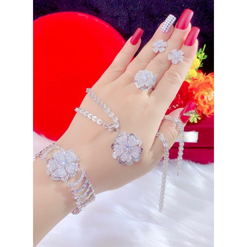 set bộ trang sức kiểu hoa màu bạch kim cao cấp mẫu mới về
