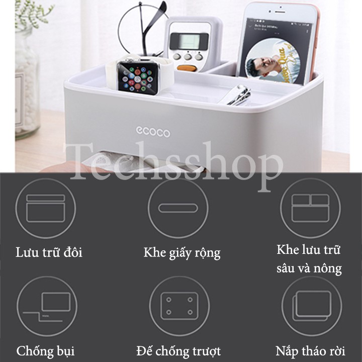 Hộp đựng giấy ăn để bàn ecoco e1602 có chia ngăn và khe để điện thoại tiện nghi